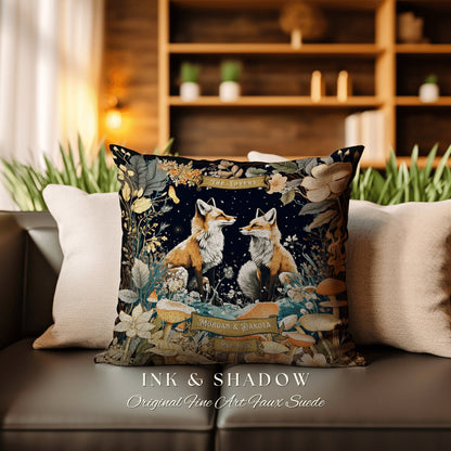 Celestial Woodland Fox Pillow Custom | Woodland Decor Custom Dating Anniversary Meaningful Gift Housewarming Pillow Cottagecore Fox Couple |