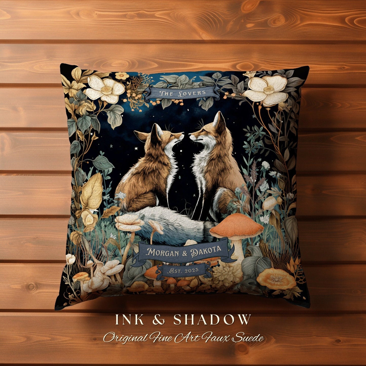 Unique Couples Gift Custom Pillow | Woodland Decor Custom Dating Anniversary Meaningful Gift Housewarming Pillow Cottagecore Fox Couple Gift