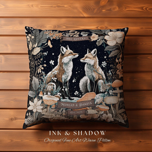 Fox Pillow 'The Lovers' Personalized | Woodland Decor Custom Dating Anniversary Meaningful Gift Housewarming Pillow Cottagecore Fox Couple |