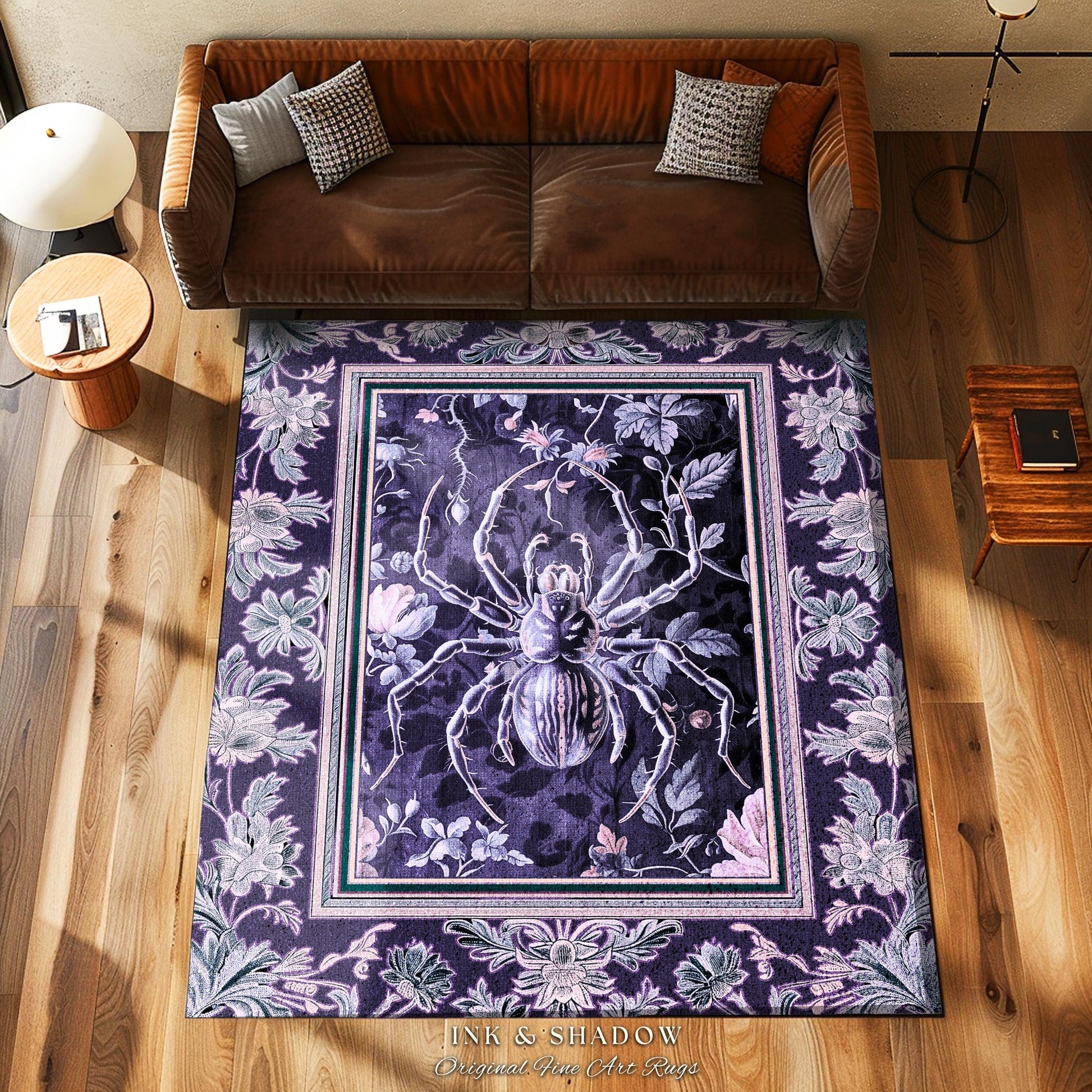 Whimsigothic Purple Spider Rug | Pastel Gothic Victorian Cottagecore Home Decor Witchy Whimsical Enchanted Nature Amethyst Home Accent |