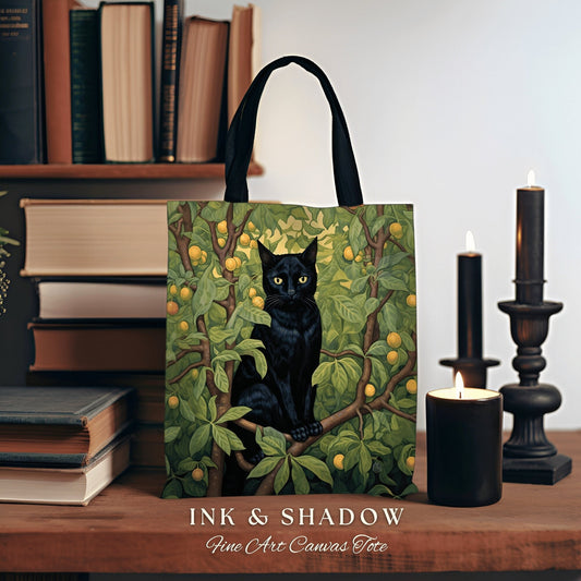 Gothic Everyday Bag Back Cat | Dark Academia William Morris Inspired Tote Bag Dark Academia Cat Lover Tapestry Bag Woven Victorian Cat Tote