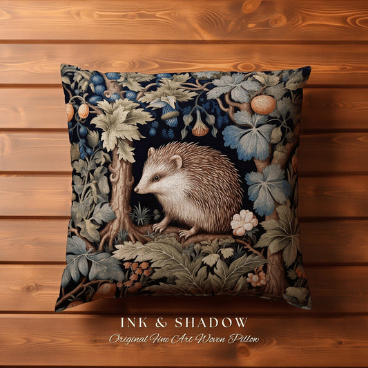 Hedge Hog Cottagecore Pillow | Forestcore Bag William Morris Inspired Home Decor Cottagecore Aesthetic Mystical Decor Woven Victorian Gothic