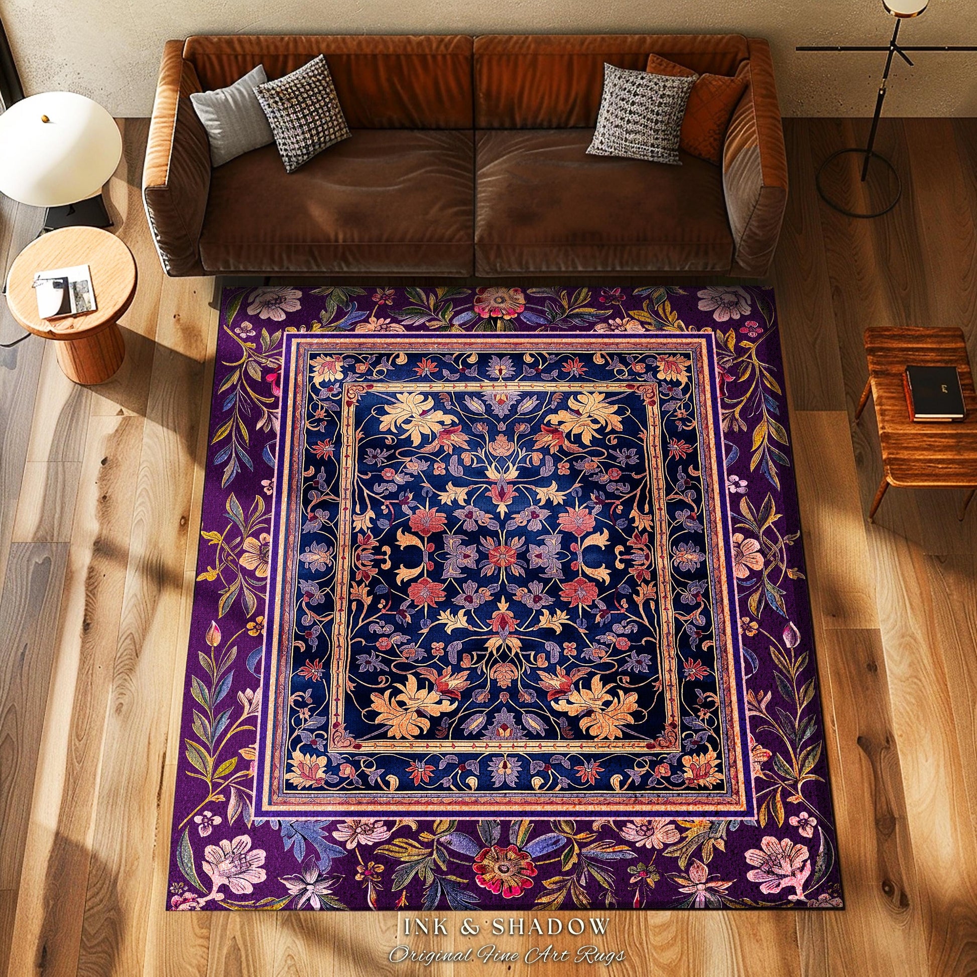 Whimsical Purple Whimsigothic Area Rug | Fairycore Dark Floral Victorian Cottagecore Witchy Wildflower Home Decor Renaissance Princesscore |