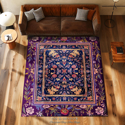 Whimsical Purple Whimsigothic Area Rug | Fairycore Dark Floral Victorian Cottagecore Witchy Wildflower Home Decor Renaissance Princesscore |
