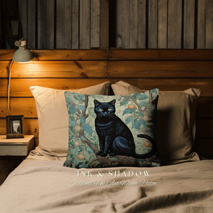 Back Cat Woven Pillow Gothic | Dark Academia William Morris Inspired Decor Dark Academia Cat Person Gift Tapestry Bag Woven Victorian Cat |