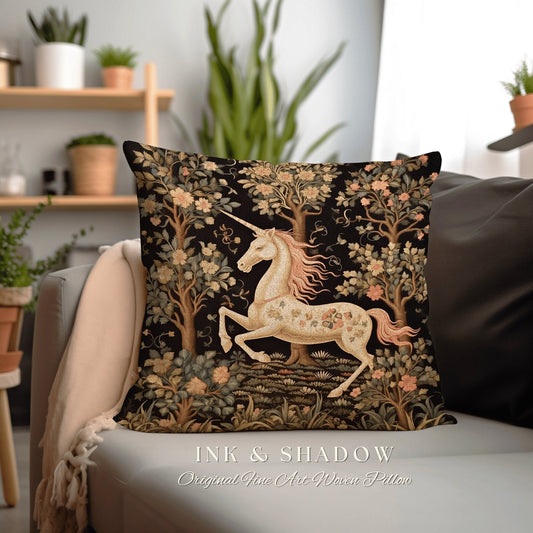 Princesscore Accent Pillow | Botanical Tapestry Pillow Cottagecore Room Decor Medieval Aesthetic Victorian Unicorn Maximalist Gift for Goths