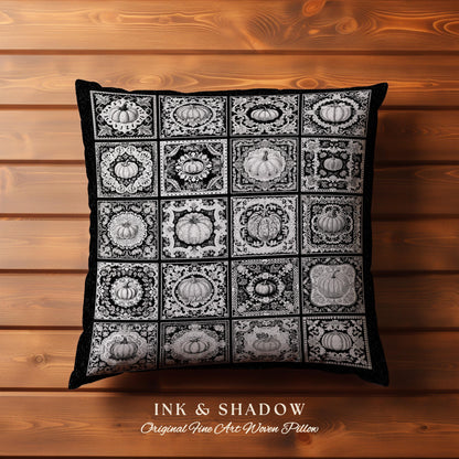 Victorian Gothic Pumpkin Fall Accent Pillow Dark Academia Throw Pillow Woven Tapestry Vintage Halloween Aesthetic Whimsigoth Pumpkin Pillow