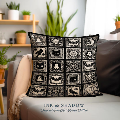 Spooky Season Pillow Halloween Home Decor Cozy Witchy Woven Pillow Gift For Goth Room Decor Whimsigothic Fall Decorating Dark Academia Art