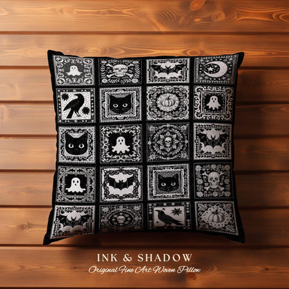 Spooky Season Pillow Halloween Home Decor Cozy Witchy Woven Pillow Gift For Goth Room Decor Whimsigothic Fall Decorating Dark Academia Art