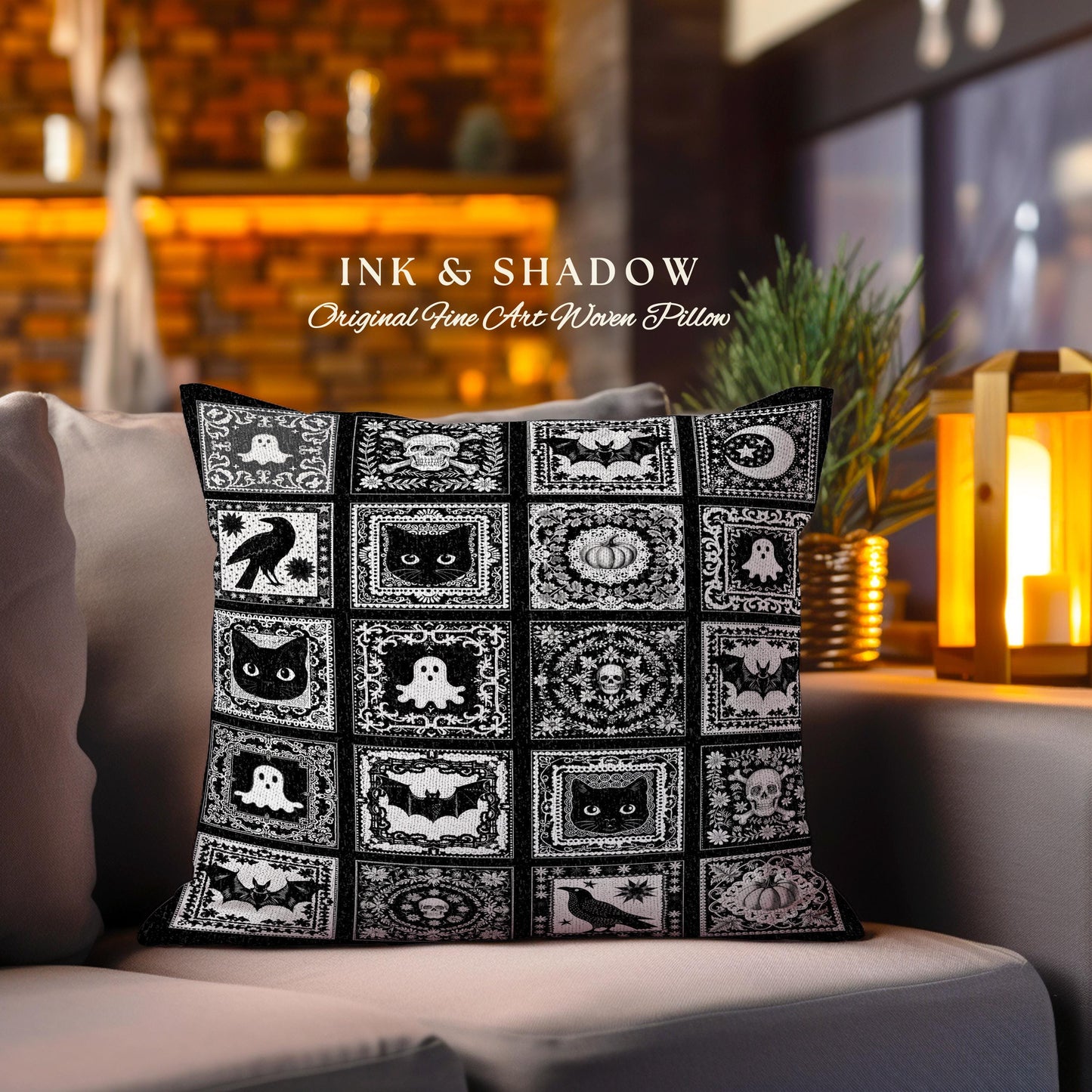 Spooky Season Pillow Halloween Home Decor Cozy Witchy Woven Pillow Gift For Goth Room Decor Whimsigothic Fall Decorating Dark Academia Art