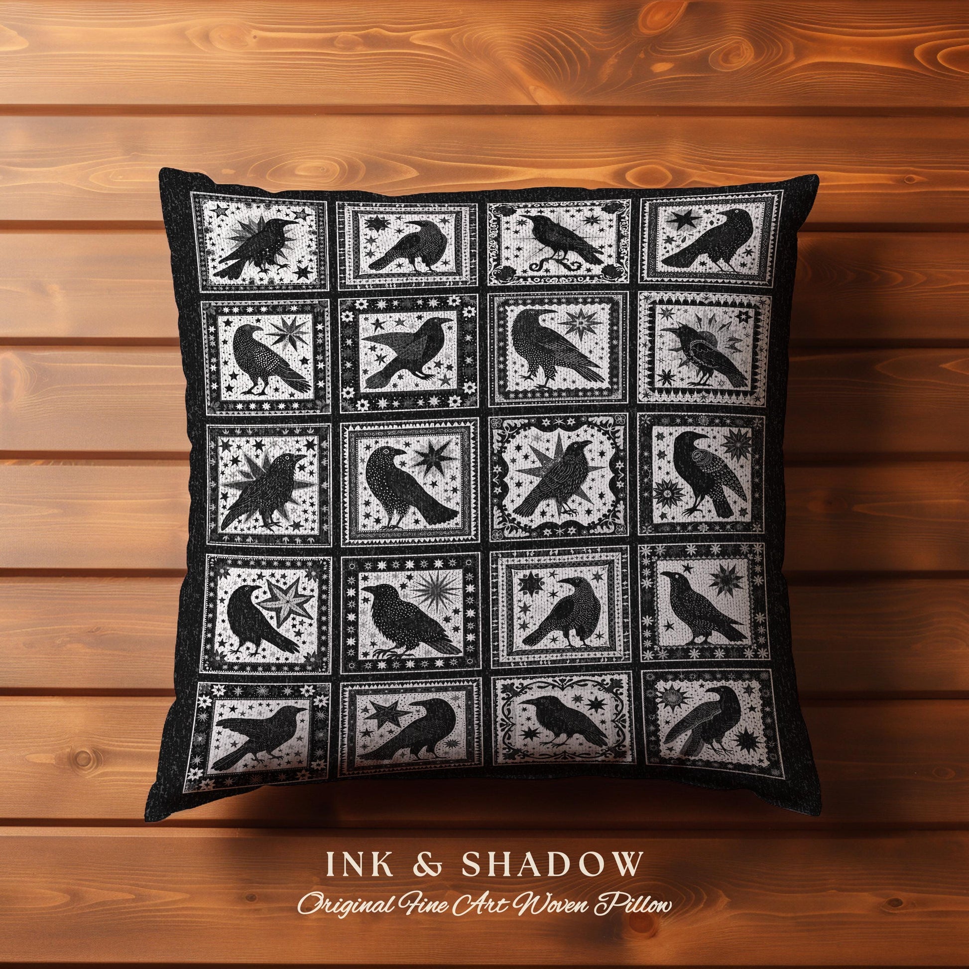 Retro Gothic Crow Tapestry Pillow Witchy Cottagecore Decor Woven Raven Pillow Halloween Home Decor Crowcore Whimsigothic Aesthetic Bedroom