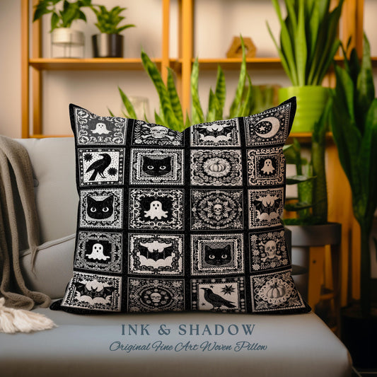 Spooky Season Pillow Halloween Home Decor Cozy Witchy Woven Pillow Gift For Goth Room Decor Whimsigothic Fall Decorating Dark Academia Art