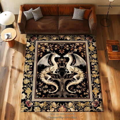 Ethereal Dragon Lover Rug Magical Fantasy Gothic Decor | Enchanted Artful Gift Fairytale Decor Dragon Art Deco Rug Dark Academia Decor |