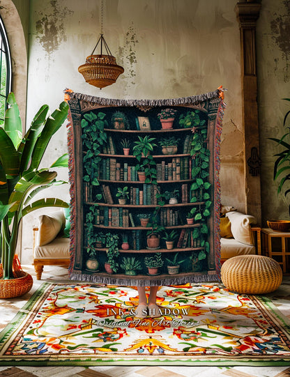 Reading Nook Decor Book Lover Blanket Dark Academia Book Reading Blanket | Bookworm Throws Woven Wall Art Tapestry Dark Cottagecore Blanket