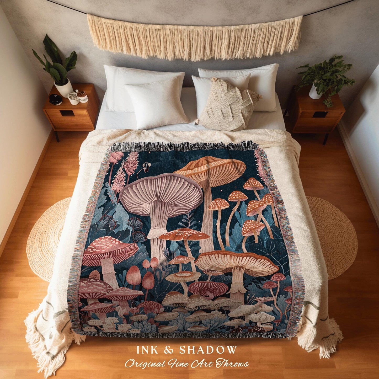 Mushroom Lover Cozy Blanket | Throw Gift for Mushroom Aesthetic Whimsical Witchy Decor Reading Nook Magical Cottagecore Toadstool Eclectic |