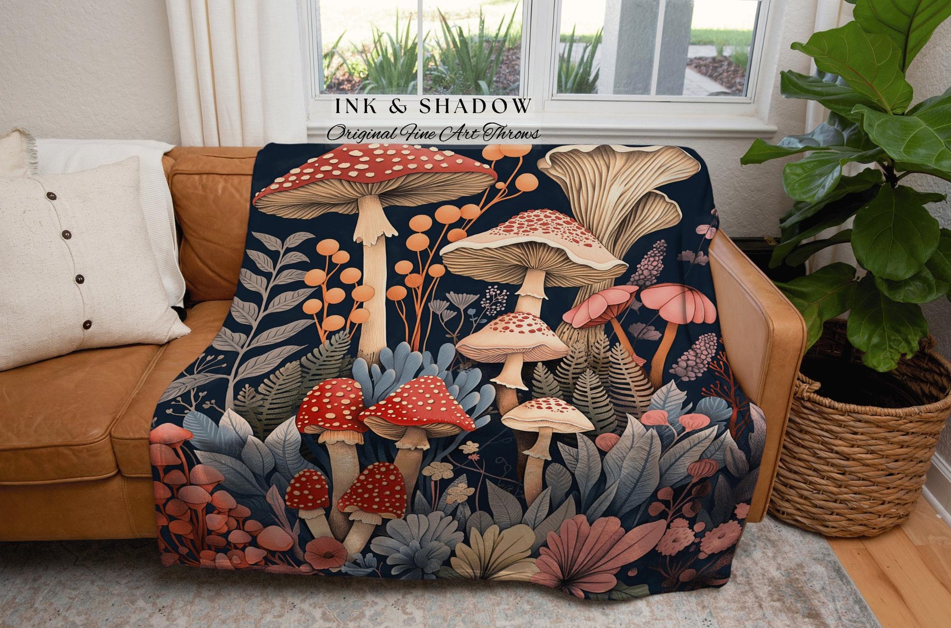 Magical Mushroom Aesthetic Tapestry | Eclectic Blanket Gift for Mushroom Lover Whimsical Retro Style Reading Nook Aesthetic Witchy Aesthetic