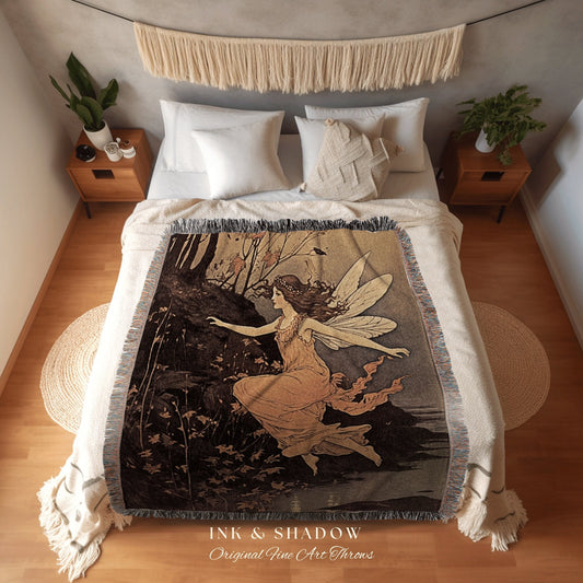 Vintage Fairytale Artwork Blanket | Storybook Aesthetic Celestial Wall Art Cottagecore Decor Storybook Tapestry Blanket Fairycore Vintage |