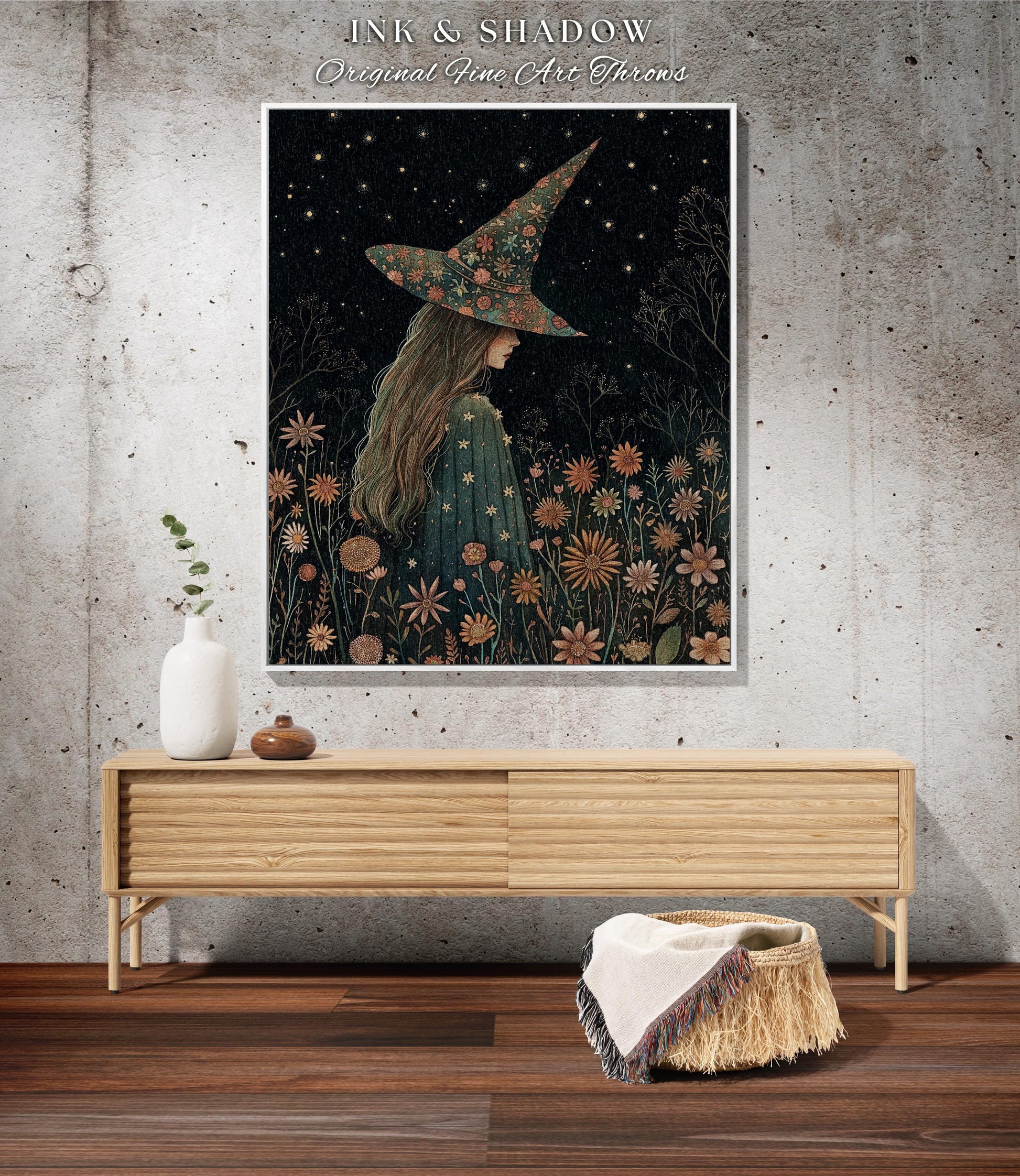 Whimsigothic Witchy Woven Wildflower Throw Celestial Cottagecore Decor | Whimsical Vintage Aesthetic Witch Tapestry Blanket Gothic Fairycore