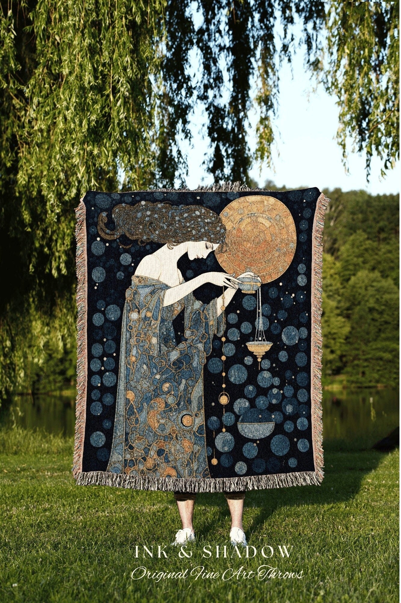 Zodiac Aquarius Gift Custom Tapestry Woven | Aquarius Wall Art Gustav Klimt | Custom Star Sign Woven Tapestry Celestial Art Blanket Woven |