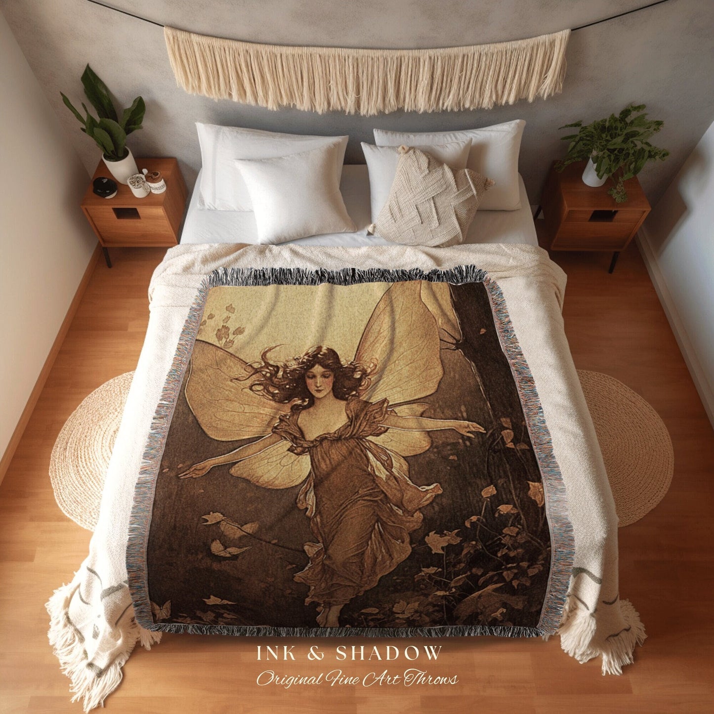 Ethereal Fairy Vintage Blanket | Storybook Aesthetic Celestial Wall Art Cottagecore Decor Storybook Tapestry Art Blanket Fairycore Vintage