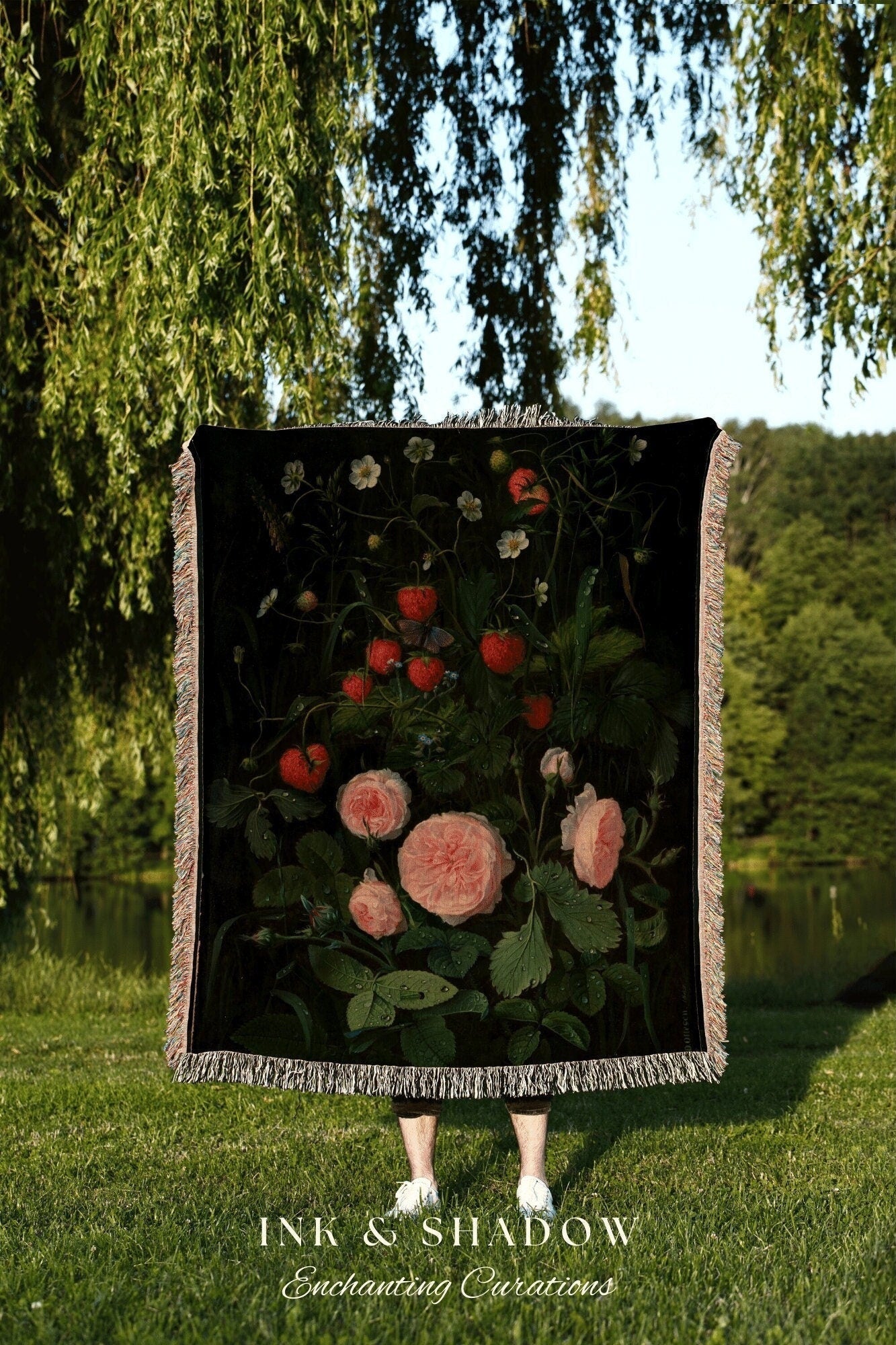 Victorian Gothic Rose Painting Tapestry Woven | Renaissance Room Decor | Victorian Floral Aesthetic Tapestry Woven | Bookish Room Decor Goth