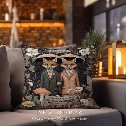 Cottagecore Fox Pillow Custom | Woodland Decor Custom Dating Anniversary Meaningful Gift Housewarming Pillow Cottagecore Fox Couple Decor |