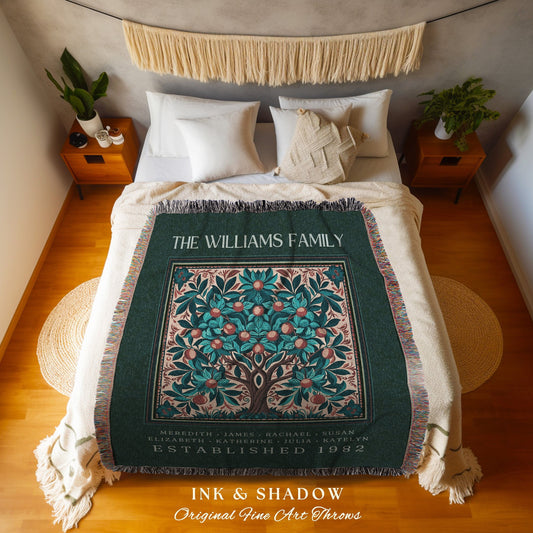 Boho Family Tree of Life Blanket Custom Meaningful Ancestry Gift | Personalized Heritage Decor Cozy Bohemian Family Name Tapestry Nana Gift