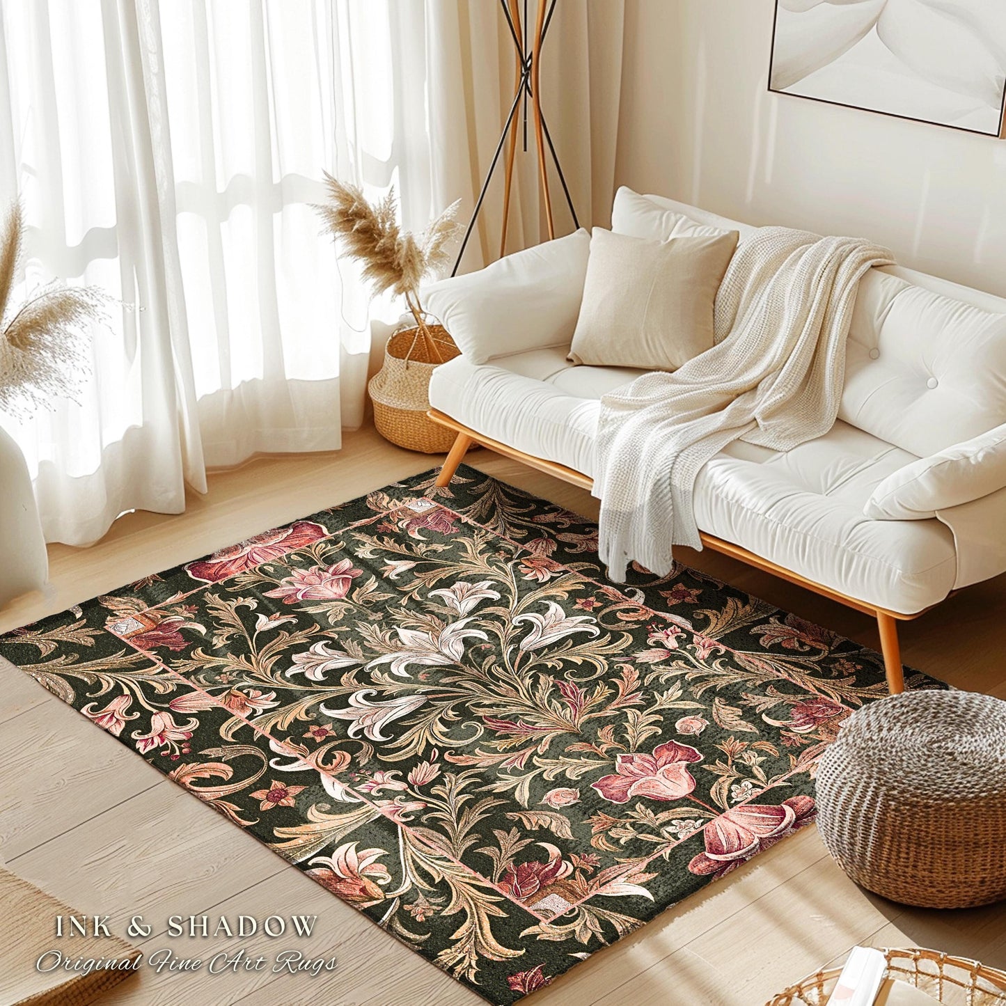 French Country Floral Runner Soft Cottagecore Romantic Blush Coquette Aesthetic Rug | Victorian Gothic Rose Botanical Baroque Elegance Decor