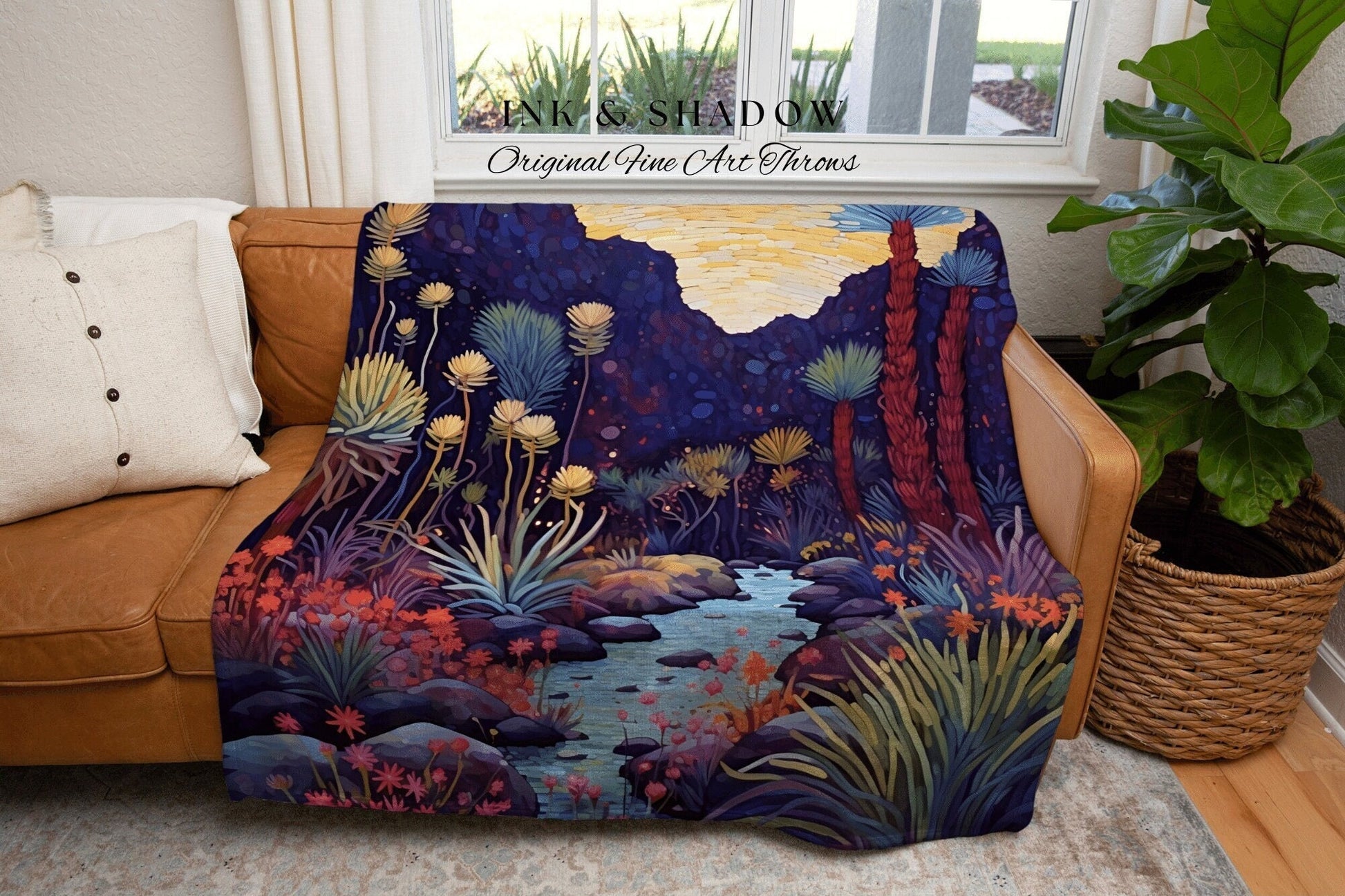 Desert Throw Blanket Nature Tapestry Dark Cottagecore Mystic Landscape | Whimsigoth Nature Blanket Moody Woven Tapestry Desert Themed Decor