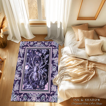 Whimsigothic Purple Spider Rug | Pastel Gothic Victorian Cottagecore Home Decor Witchy Whimsical Enchanted Nature Amethyst Home Accent |