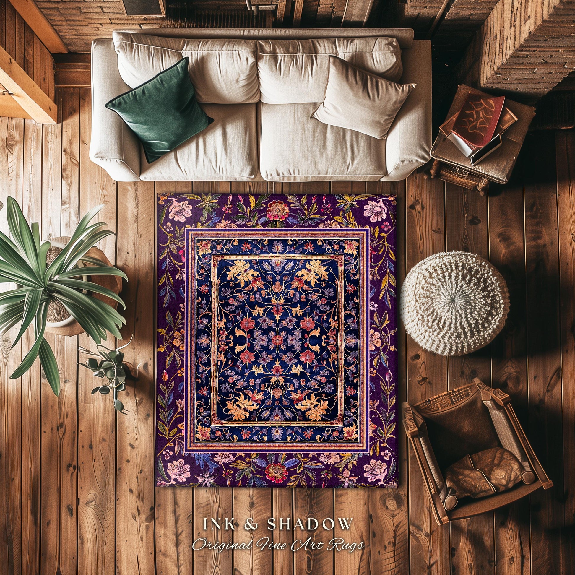 Whimsical Purple Whimsigothic Area Rug | Fairycore Dark Floral Victorian Cottagecore Witchy Wildflower Home Decor Renaissance Princesscore |