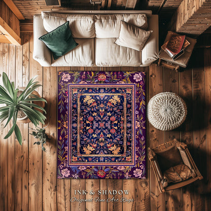 Whimsical Purple Whimsigothic Area Rug | Fairycore Dark Floral Victorian Cottagecore Witchy Wildflower Home Decor Renaissance Princesscore |