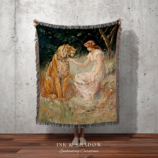 Druid Painting Renaissance Tapestry Woven Wall Hanging | Gothic Renaissance Blanket Woven | Whimsigoth Room Decor Soft Girl Aesthetic Decor