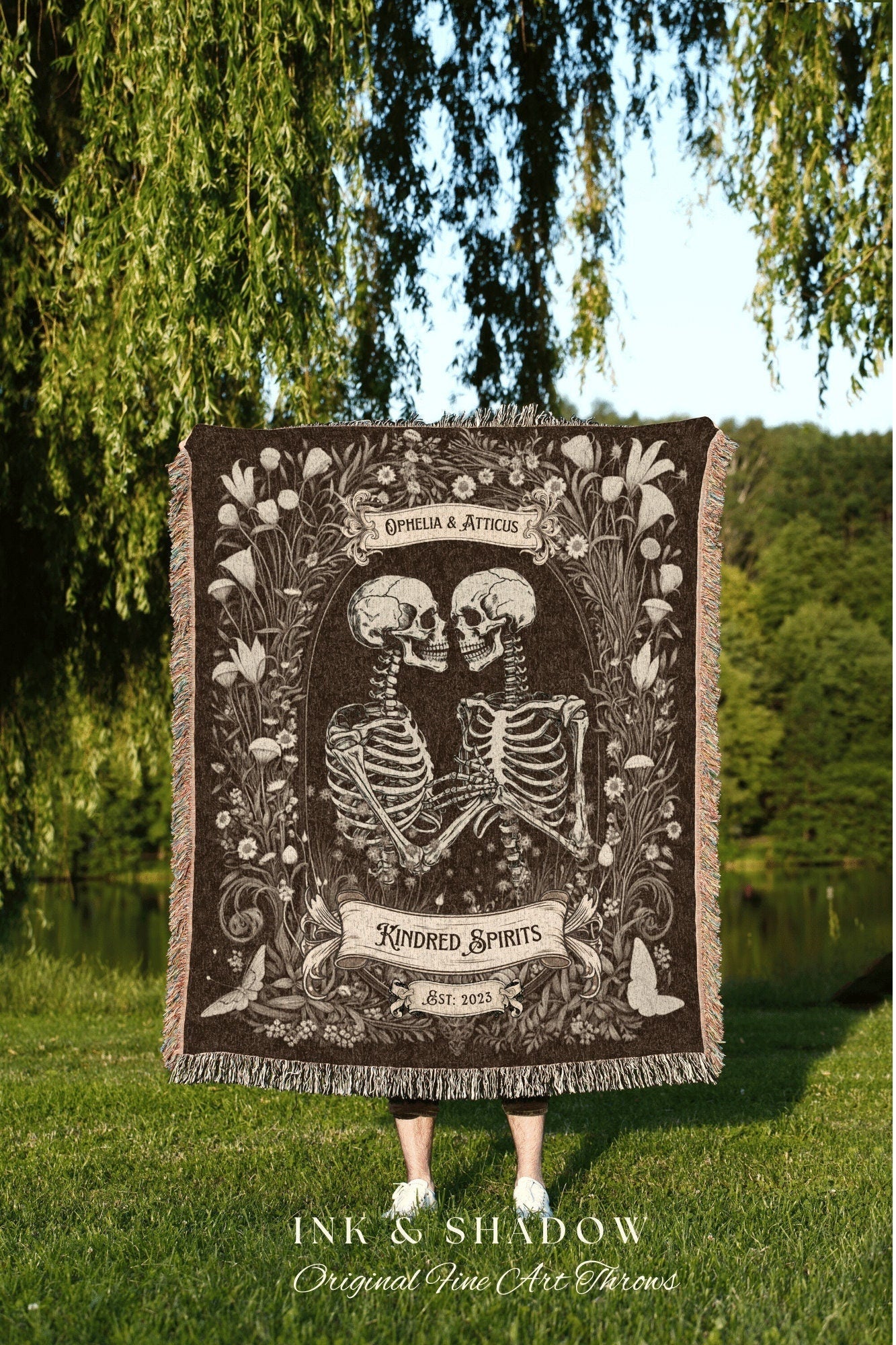 Kindred Spirits Skeleton Couple Custom | Personalized Best Friend Blanket Halloween Gift for Goths Custom Ghost Custom Bestie Blanket Spooky