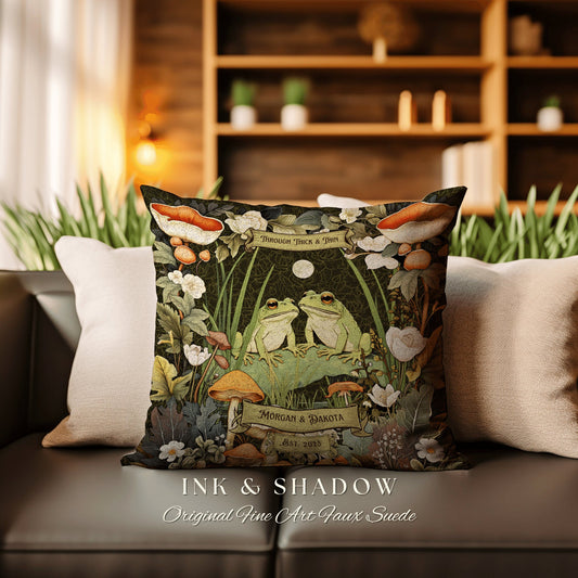 Toad Couple Cottagecore Decor Gift | Woodland Wedding Personalized Woven Throw Pillow Frog & Toad Pillow Decor Goblincore Custom Anniversary