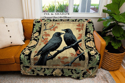 Victorian Gothic Room Decor Crow Tapestry Vintage Aesthetic Blanket Gift Crowcore Light Gothic Woven Black Raven Woodland Fairy Core Throw