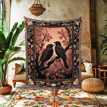 Fall Aesthetic Black Crow Raven Decor Dark Nature Theme Tapestry Edgar Allen Poe Decor Crowcore Tapestry Witchy Gothic Woven Throw Blanket