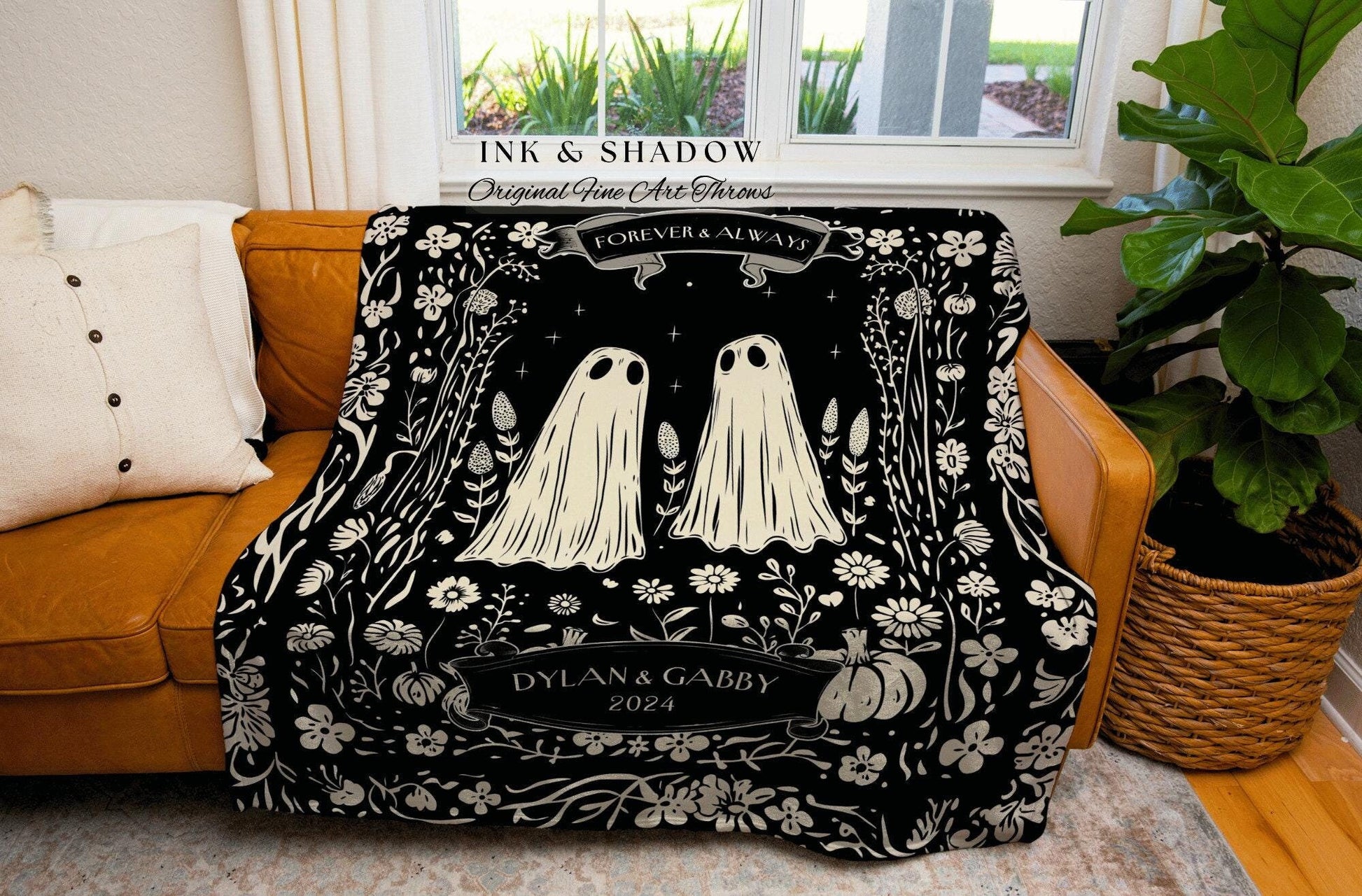 You're My Boo Personalized Throw Blanket | Dark Cottagecore Custom Gothic Couple Tapestry Woven Throw His & Her Gift for Partner Meaningful