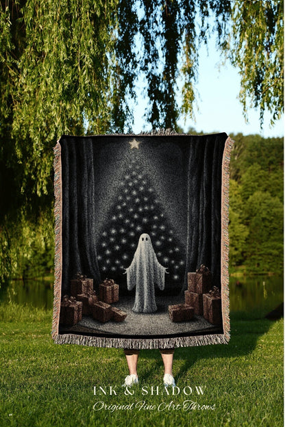 Whimsigoth Holiday Blanket Woven Tapestry Ghost Blanket Woven Throw Blanket Winter Room Decor Christmas Spooky Cute Ghost Tapestry Vintage |