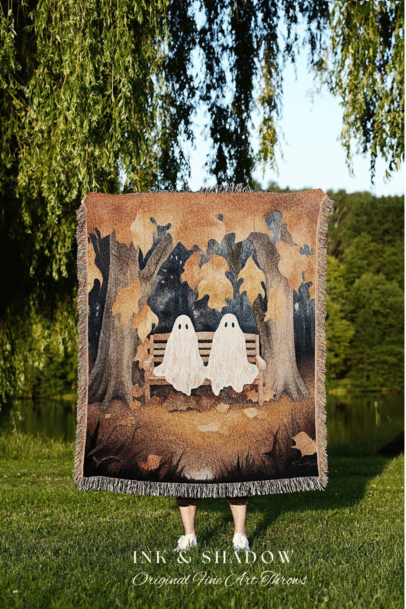 Fall Aesthetic Halloween Decor Blanket Woven Tapestry | Dark Cottagecore Decor Spooky Art Vintage Witchy Aesthetic Halloween Ghost Decor |