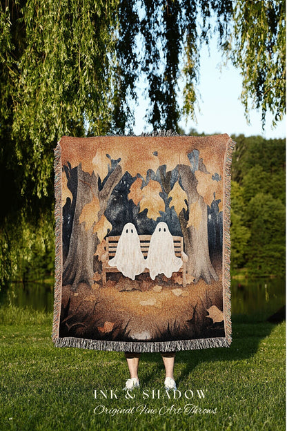 Fall Aesthetic Halloween Decor Blanket Woven Tapestry | Dark Cottagecore Decor Spooky Art Vintage Witchy Aesthetic Halloween Ghost Decor |