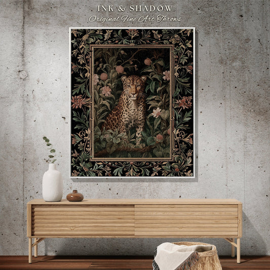 Leopard Tapestry Dark Floral | Nature Inspired Room Decor Morris Aesthetic Fairycore Boho Bedroom Throw Blanket Jungle Cheetah Nursery Decor