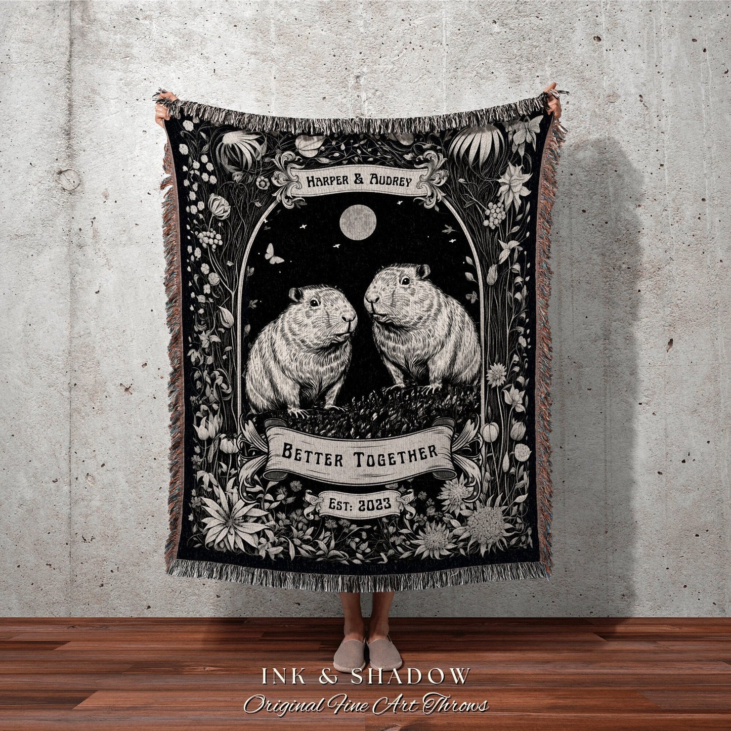 Couple Anniversary Custom Throw | Personalized I Love You Custom Name Gift Romantic Valentine His & Hers Blanket Capybara Tapestry Woven |