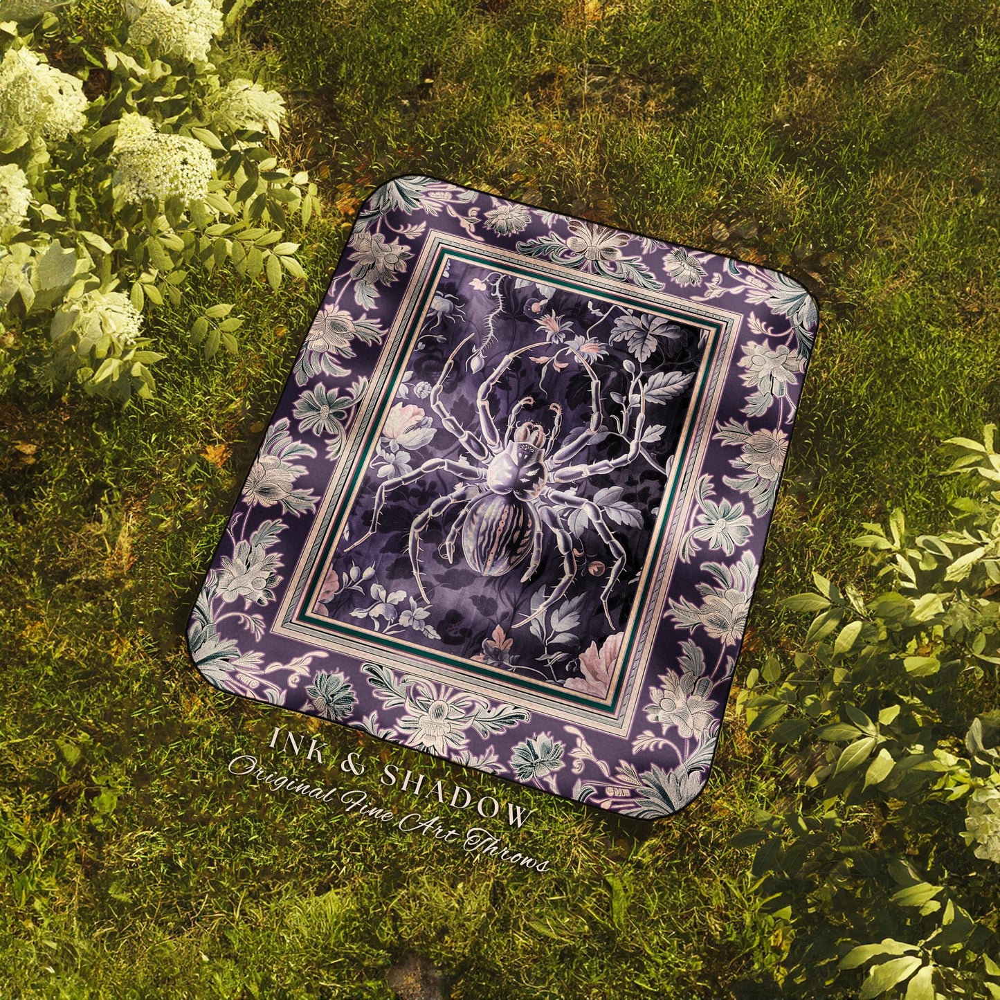 Whimsigothic Purple Spider Tapestry Blanket, Pastel Gothic Victorian Cottagecore Throw Witchy Whimsical Enchanted Nature Amethyst Home Decor