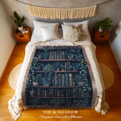 Book Lover Blanket Dark Academia Decor Bedroom | Witchy Decor Aesthetic Goth Tapestry | Dark Cottagecore Decor Book Lovers Git Ideas |