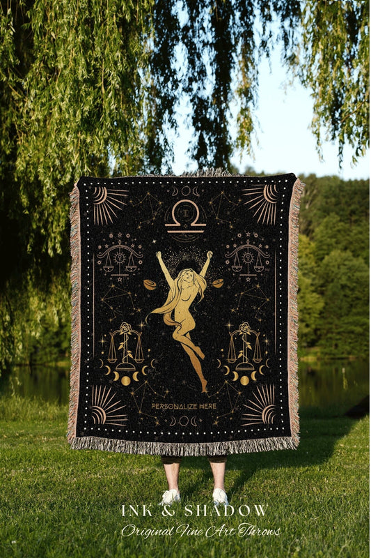 Libra Astrology Blanket | Libra Tapestry Custom Star Sign Goth Woven Blanket Witchy Room Decor Libra Astrology Personalized Zodiac Sign Goth