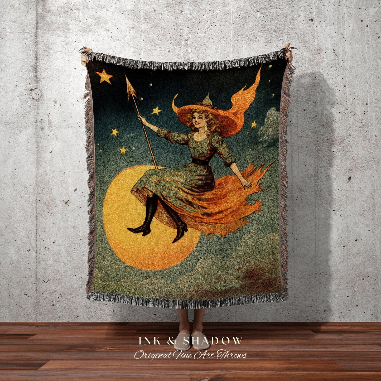 Halloween Blanket Vintage Witchy Aesthetic Celestial Wall Art | Funny Tapestry Woven Decor Halloween Witch Vintage Tapestry Woven Blanket |