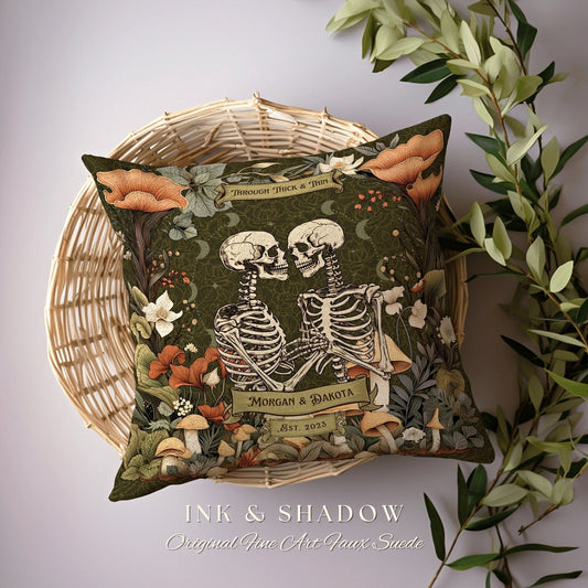 Novelty Engagement Gift Pillow | Cottagecore Decor Custom Anniversary Meaningful Wedding Gift for Couple Housewarming Gift Skeleton Couple |