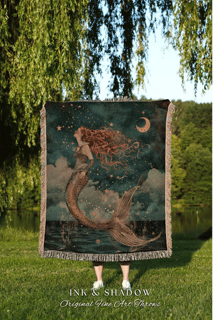 Sea Princess Cozy Throw Blanket | Fairycore Bedroom Celestial Throw Ethereal Tapestry Sirencore Decor Witchy Celestial Woven Wall Art