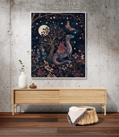 Mystical Night Sky Dragon Blanket Enchanted Woodland Decor | Moonlit Forest Whimsigothic Tapestry Throw Celestial Dark Academia Fantasy Art